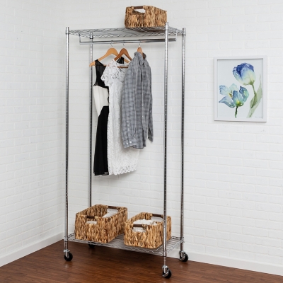 Honey Can Do Rolling Garment Rack with Single Hanging Bar, Chrome