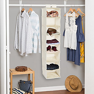 Honey-Can-Do SFT-01253 8-Shelf Hanging Vertical Closet Organizer, Natural Canvas. Turn a jumbled mess into a well-organized closet with our soft storage solutions. This durable piece keeps clutter at bay using every inch of available space for endless storage possibilities. This organizer has reinforced shelves for great capacity and easily attaches directly to your closet rod with Velcro-style straps. Perfect for organizing bulky sweaters, pants, shirts, and bags. One item in Honey-Can-Do's mix and match collection of sturdy canvas closet organizers available in several colors, it's a perfect blend of economy, strength, and style.

Matching storage drawers (SFT-01255), sold separately, instantly create more space for socks, undergarments, and accessories.Hangs for easy storage | 8 wide shelves | High quality fabric