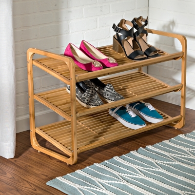 Honey Can Do Three Tier Bamboo Shoe Rack, , rollover