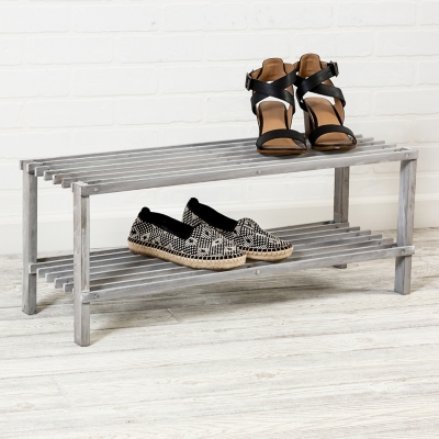 Mercury 2-Piece Stackable Shoe Rack Set with Slatted Shelves in