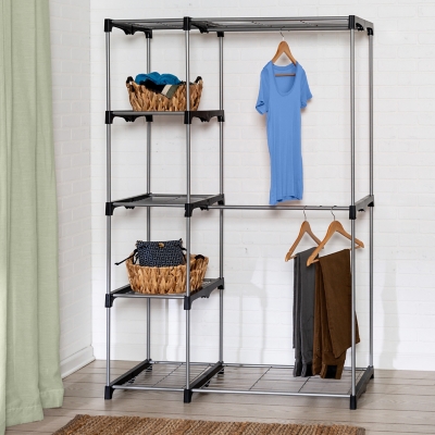 Honey Can Do Free Standing Double Rod Wardrobe with Shelves, , rollover