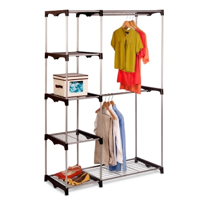 Honey Can Do Free Standing Double Rod Wardrobe with Shelves, , large