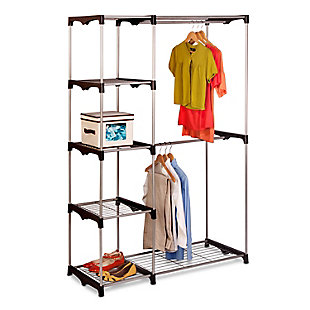 Honey Can Do Free Standing Double Rod Wardrobe with Shelves, , large