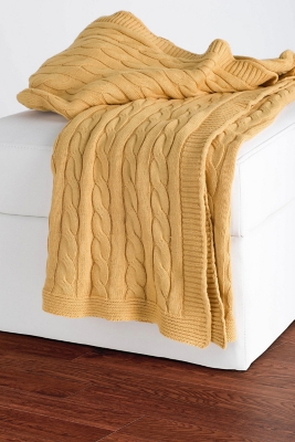 Home Accent Cable Knit Throw, Mustard