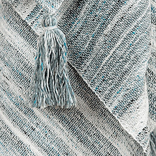 This is a gorgeous solid oversized outdoor throw at 50"x60". This is the perfect solution for year round comfort with style. There is no better way to stay warm than with this Rizzy Home collection throw.Durable for outdoor space | Four corner tassels | Coordinating back | Brings life to an outdoor space