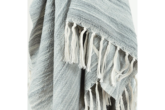 This is a gorgeous solid oversized outdoor throw at 50"x60". This is the perfect solution for year round comfort with style. There is no better way to stay warm than with this Rizzy Home collection throw.Durable for outdoor space | Coordinating back | Brings life to an outdoor space