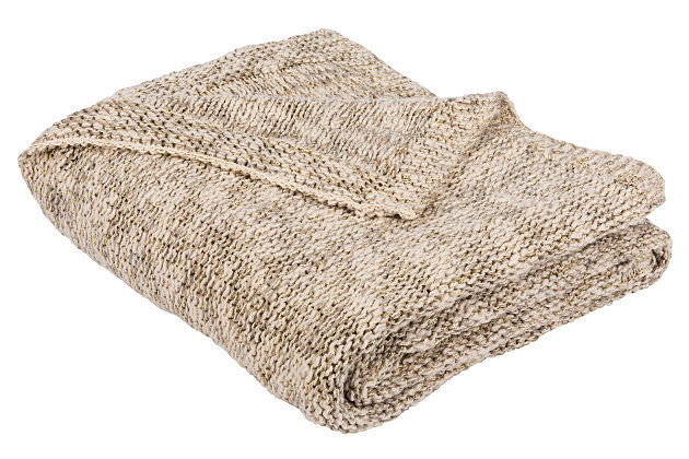 Blending the coziness of your favorite knit sweater with shimmering details, this knit throw elevates any decor with comfort and style. This sumptuous throw is knit using light gray and natural cotton yarns with gold Lurex highlights, adding a touch of sophistication and sheen to the scene.Made of cotton with lurex highlights | Imported | Spot clean or hand wash