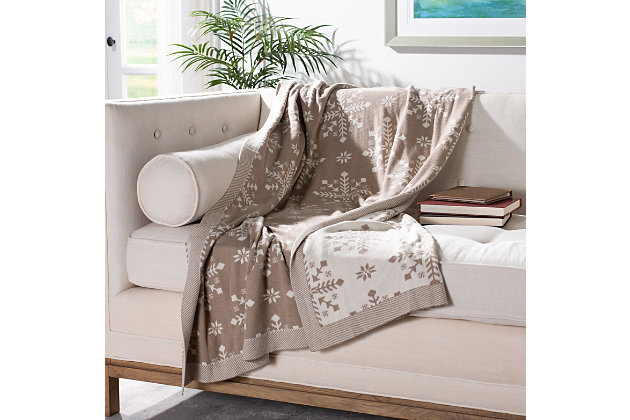 Baby, it’s cold outside. Snuggle up and stay a while wrapped in the warmth of this seasonal throw. Sporting a soothing palette of taupe and gray, this whimsical wrap is made of 100% cotton for a cozy, comforting feel.Made of cotton | Imported | Dry clean only
