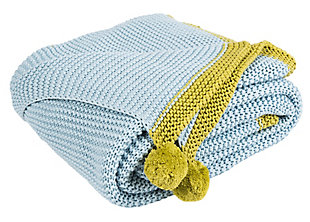 Inspired by Americana craft art, this throw is an instant charmer. Alluring gray tones are accented with a contrasting yellow border and matching pom poms for an inviting look and playful feel. It’s woven with 100% cotton for unmistakable softness.Made of cotton | Imported | Dry clean only
