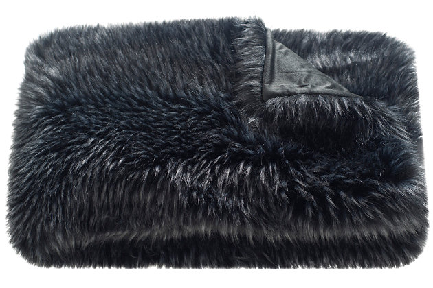 This is one grizzly that you definitely want in your living room or bedroom. This throw is the perfect accessory to add a soft, warm feel to leather sofas or clean-lined contemporary furnishings. Midnight black is enriched with subtly hinted lighter tones for an exotic, yet elegant, faux fur throw.Front made of acrylic; back made of poly suede | Imported | Machine washable