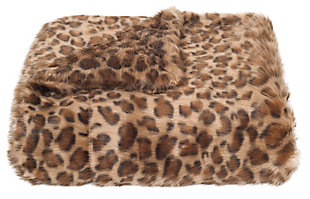 Give in to your animal instinct with this soft, seductive leopard print throw. The subtle splash of alluring color will add an exotic touch to your room decor. Not to mention, you’ll go wild for its luxurious faux fur feel.Front made of acrylic; back made of poly suede | Imported | Machine washable