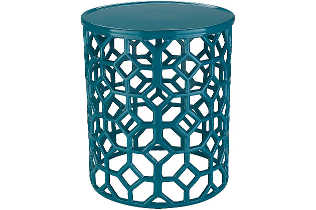 Our hale collection offers an accenturing presentation of the modern form that will competently revitalize your decor space.   for optimal product care, wipe clean with a dry cloth. Manufacturers 30 day limited warranty.Accent table | Colors: top: teal, base: teal | Materials: top: metal, base: metal | Created in india
