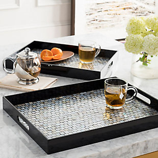 Home Accents Black Global Decorative Tray Set, Black, rollover