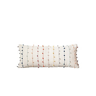 White Cotton Pillow With Multicolor Embroidered Loop Stripes, , large
