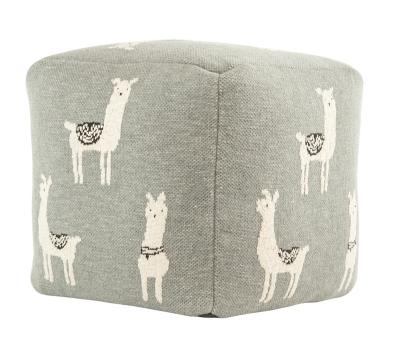Gray Cotton Knit Pouf With White Llama Images, , large