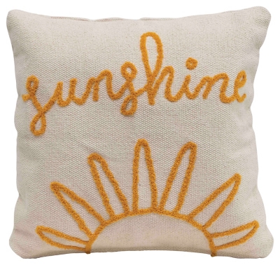 "sunshine" Embroidered Square Cotton Pillow, , large