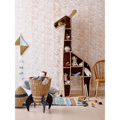 58"h Giraffe-shaped Handwoven Bankuan Shelving Unit With 10 Compartments And Metal Frame, , rollover