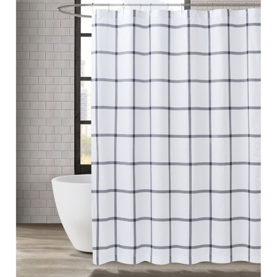 Truly Soft Truly Soft Printed Windowpane 72x72 Shower Curtain, White/Charcoal Gray, large