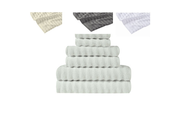 Soft and towels will make your bathroom an oasis of comfort. These towel sets feature longer staple cotton for added smoothness in the yarns. The zero twist allows the longer fibers to absorb moisture fast. Each set has two bath towels, two hand towels and two wash cloths so you can complete your bathroom.This item is machine washable, but please be sure to use appropriate sized machinery to avoid any excess wear on the items. | Made from 100% cotton in zero twist yarns for superior softness. | This item is imported from india. | Soft zero twist yarns