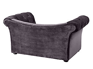 Pamper your pet with a pet bed that adds a touch of style to any room. Your four-legged family member can sleep comfortably on this luxurious velvet sofa any time of day without being separated from family activity. The pet sofa features a button-tufted back and hand-applied nailhead trim. It's waterproof and washable to help it stay beautiful after continued use.Solid wood frame | Upholstered in waterproof velvet fabric | Handmade | Removable, washable cushion | No assembly required | Imported