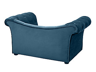 Pamper your pet with a pet bed that adds a touch of style to any room. Your four-legged family member can sleep comfortably on this luxurious velvet sofa any time of day without being separated from family activity. The pet sofa features a button-tufted back and hand-applied nailhead trim. It's waterproof and washable to help it stay beautiful after continued use.Solid wood frame | Upholstered in waterproof velvet fabric | Handmade | Removable, washable cushion | No assembly required | Imported