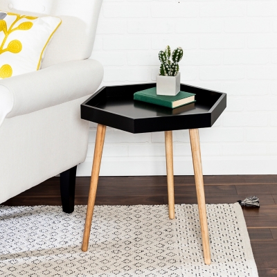 Honey-Can-Do Black Hexagon End Table, , large