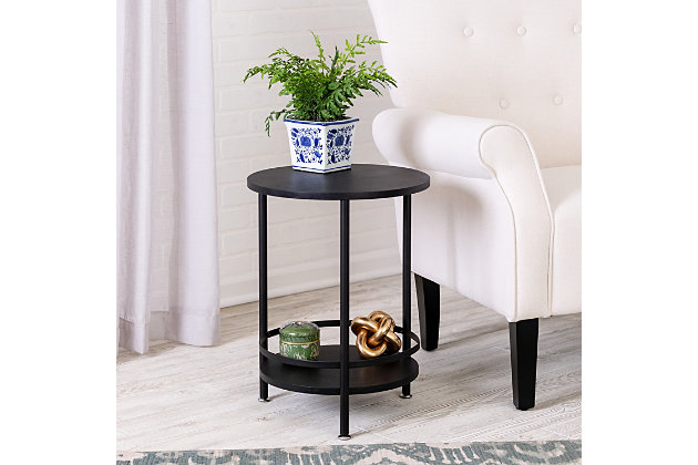 Honey Can Do 2 Tier Black Round Side, Half Round End Table By Ashley