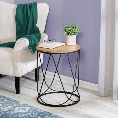 Honey-Can-Do Round Side Table with Natural Top, , large