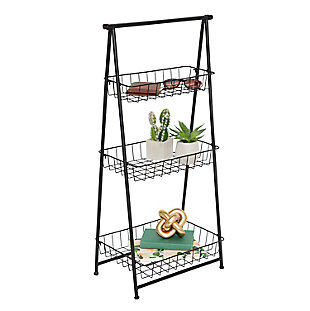 Your on-the-run lifestyle just got a little more doable, and your entry space just got a little more sophisticated. This 3-tier entryway shelf is perfect for your phone, clutch or other grab-and-go accessories. Its small footprint and sleek open-air design will have you smiling whether you're coming or going.3 baskets for easy grab-and-go storage | Versatile style and size perfect for any room | Sophisticated black finish looks great in your entryway | Collapses for easy storage when not in use