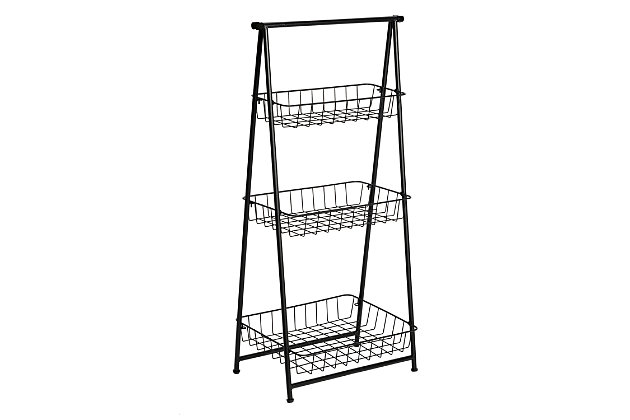 Your on-the-run lifestyle just got a little more doable, and your entry space just got a little more sophisticated. This 3-tier entryway shelf is perfect for your phone, clutch or other grab-and-go accessories. Its small footprint and sleek open-air design will have you smiling whether you're coming or going.3 baskets for easy grab-and-go storage | Versatile style and size perfect for any room | Sophisticated black finish looks great in your entryway | Collapses for easy storage when not in use