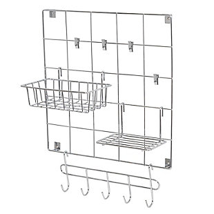 Honey-Can-Do 8-Piece Chrome Wire Wall Grid with Storage Accessories, , large