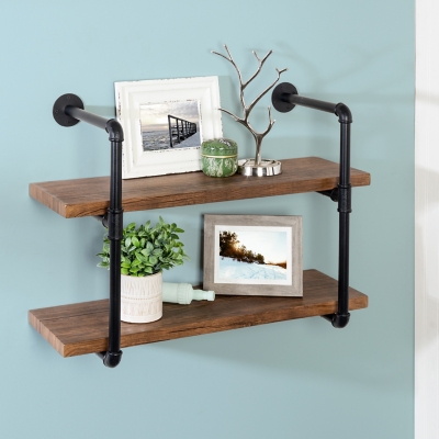 Honey-Can-Do 2-Tier Black Industrial Wall Shelf, , large
