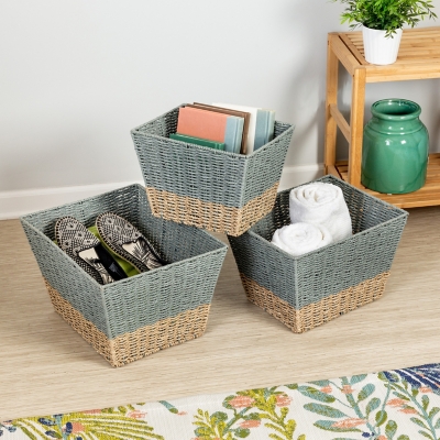 Honey-Can-Do Square Nesting Seagrass 2-Color Baskets (Set of 3), , large