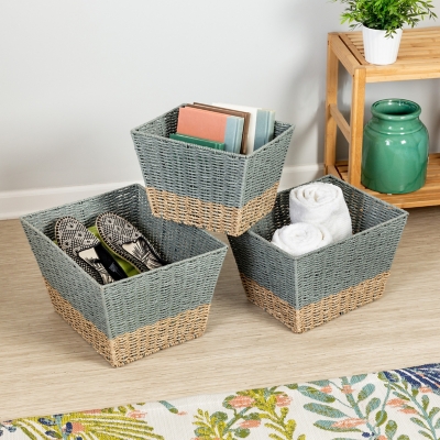 Honey-Can-Do Square Nesting Seagrass 2-Color Baskets (Set of 3), , rollover