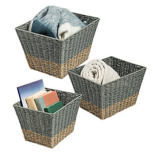 No matter the room, you your need for it to be neat and tidy is unparalleled. Now’s your chance with these three square storage baskets that can hold anything from throw towels to books to computer cords. These nesting storage baskets are stackable for easy storage when not in use, and in addition to their undisputed functionality, the two-colored seagrass design brings a unique design element to your space.Simple storage for small items and accessories | Perfect for any room in the home | Durable material with natural design | Dimensions: Large – 17”W x 13.25”D x 10.25”H; Medium - 14.5”W x 12”D x 10”H Small - 12.5”W x 10.25”D x 9”H