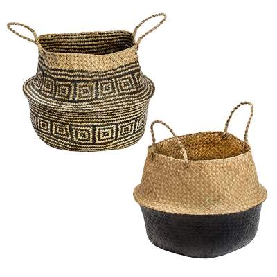 Honey-Can-Do Folding Seagrass Belly Baskets (Set of 2), , large