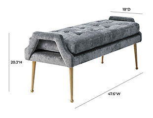 Be a trendsetter with the Eileen Slub Velvet Bench. Featuring elegant gold legs and lush button tufting put this versatile bench in your entryway, living room, or bedroom. It will definitely get noticed. Available in a flirty blush and chic gray.Handmade by skilled furniture craftsmen | Stainless Steel Gold Legs | Sumptuous velvet upholstery | Easy to assemble | Button tufts
