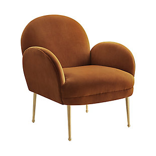Add a burst of color and personality to your space with the playful Gwen chair. With its fun silhouette, soft velvet upholstery and brushed gold legs, it'll enhance any decor. Available in several exciting color options.Handmade by skilled furniture craftsmen | Sumptuous upholstery available in multiple color options | Unique and playful silhouette
