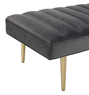 Add something iconic to your home with the Jax bench. Eye catching and elegant it's the perfect accent piece to welcome you as you enter your home, living room or bedroom. Sit in style or place a tray on top to hold your drinks with Jax, the possibilities are endless.Comfortable velvet upholstery and solid wood frame | Gold stainless steel legs | This bench is handmade | Minor assembly required