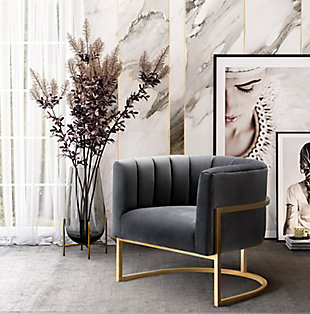 Magnolia Magnolia Grey Velvet  Chair, Dark Gray/Gold, rollover