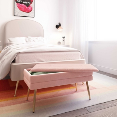 Ziva Ziva Blush Velvet Storage Bench, Pink, rollover