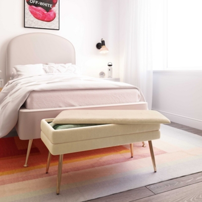 Ziva Ziva Cream Velvet Storage Bench, Beige, rollover