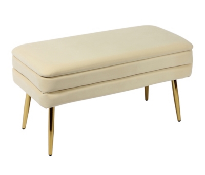 Ziva Ziva Cream Velvet Storage Bench, Beige, large