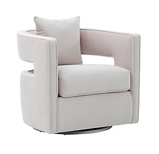 The minimalistic Kennedy swivel chair is versatile and stylish. A comfortable foam fill makes it as plush and inviting as it looks, while the solid wood frame and stainless steel legs set a sturdy foundation. This eye-catching chair will add a pop of style to any space. Available in several sumptuous velvet color options.Handmade by skilled furniture craftsmen | Swivel chair with stainless steel base | Soft and sumptuous velvet upholstery | Removable seat back cushion | Ships assembled