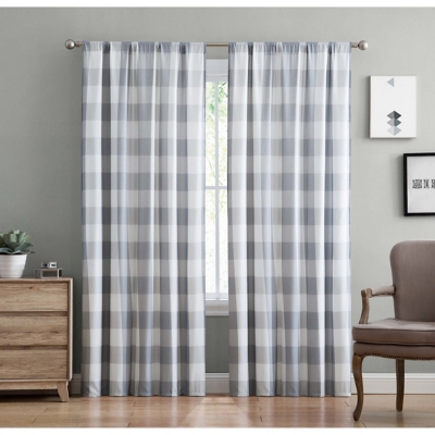 Home Accents Truly Soft Everyday Buffalo Plaid Gray Drape Set, Gray, large
