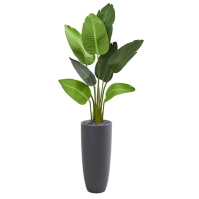 Nearly Natural 5.5 Travelerfts Palm Artificial Tree in Gray Planter, Green