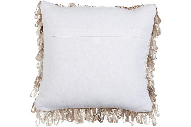 With its shaggy look, this throw pillow is a fun addition to any casual sitting area. Made of polyester and cotton, this handcrafted accent pillow blends easily with a variety of color schemes and just about any room decor.Cover made of polyester/cotton | Polyester fill | Handcrafted | Zipper closure | Spot clean | Imported