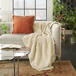 Nourison Mina Victory Life Styles Cut Fray Texture 50" x 60" Cream Indoor Throw Blanket, Cream, rollover