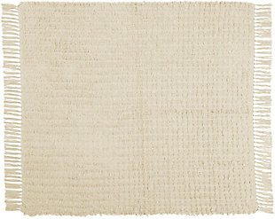 Nourison Mina Victory Life Styles Cut Fray Texture 50" x 60" Cream Indoor Throw Blanket, Cream, large