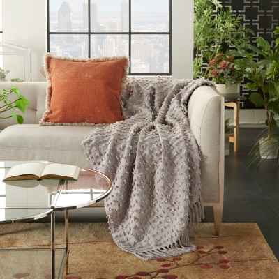 Nourison Mina Victory Life Styles Cut Fray Texture 50" x 60" Khaki Indoor Throw Blanket, Khaki, large